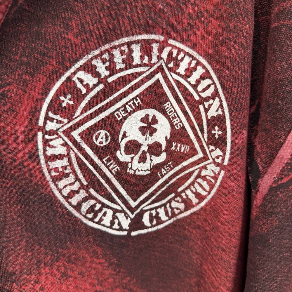 Affliction American Customs Henley Hoodie 2X Red Distressed Y2K - Picture 4 of 15